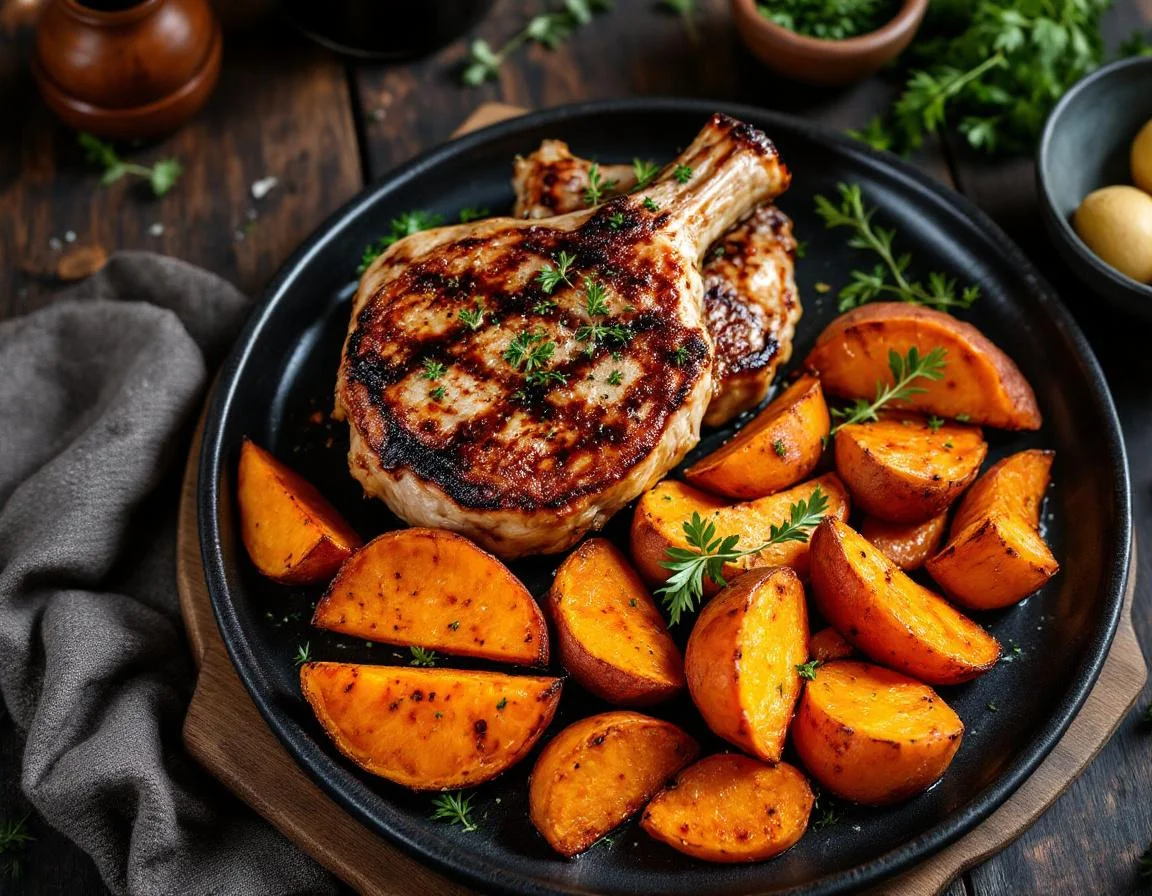 Air Fryer Pork Chops & Sweet Potato