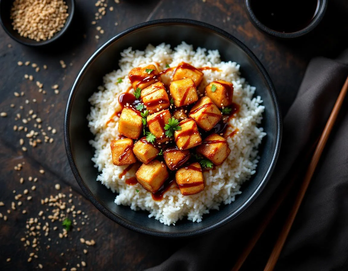 Air Fryer Firm Tofu with White Rice