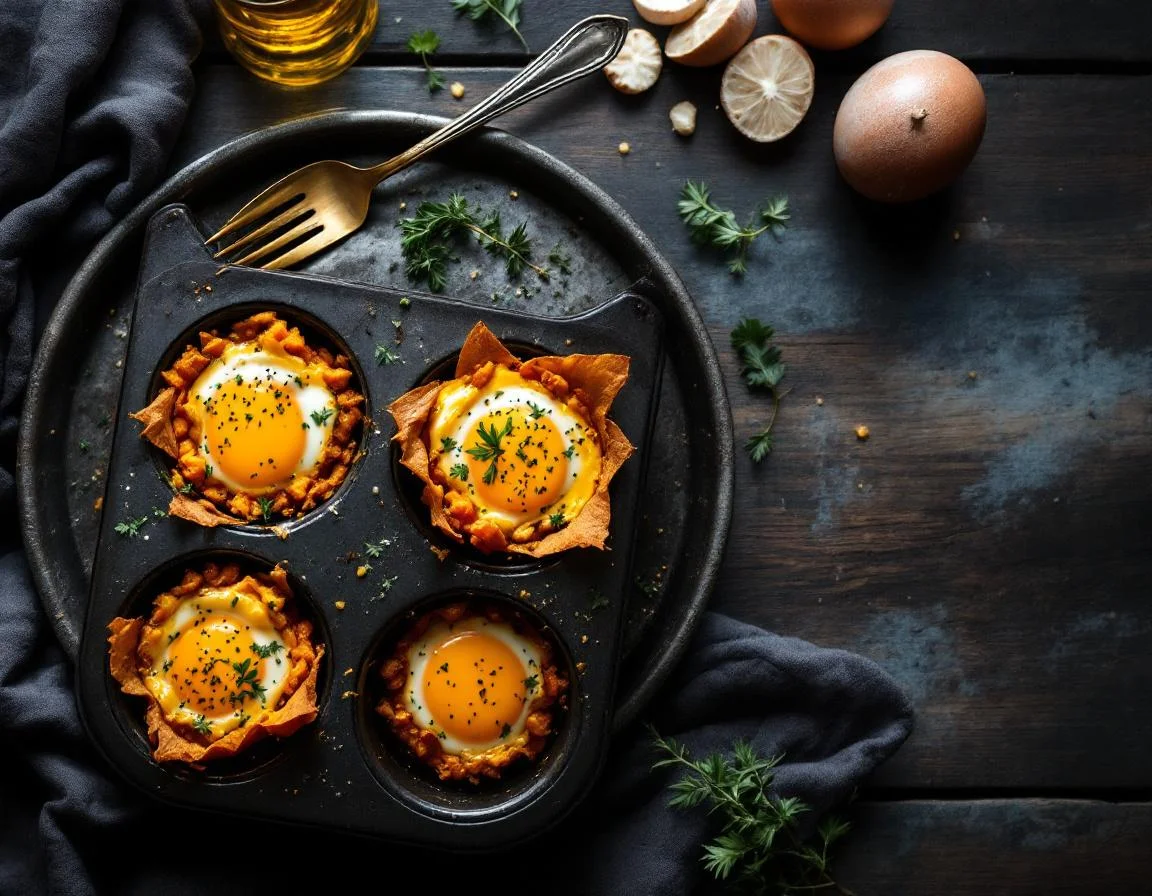 Baked Whole Eggs (4) with Sweet Potato