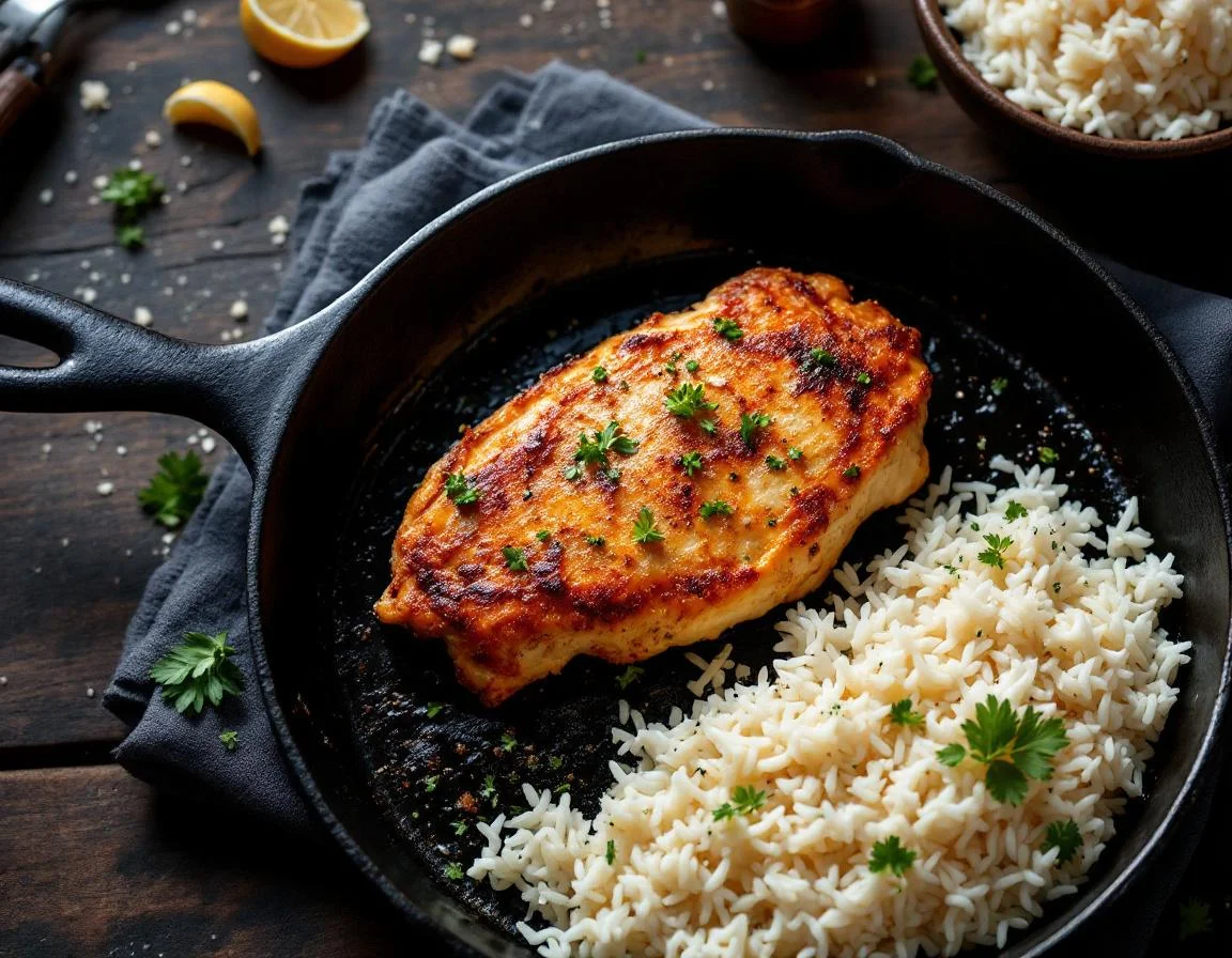Cast Iron Chicken Breast with White Rice