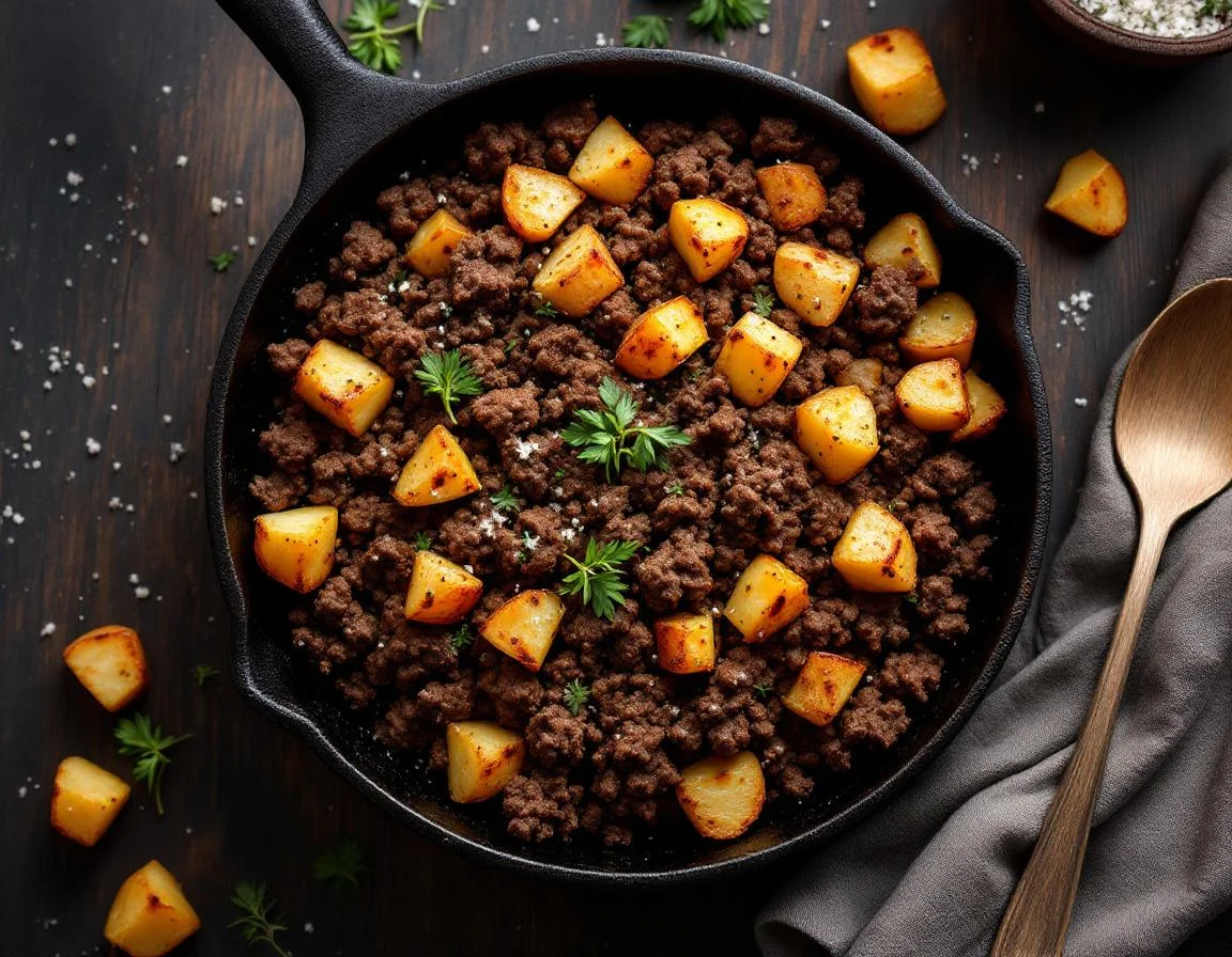 Cast Iron Ground Beef 80/20 with Potatoes