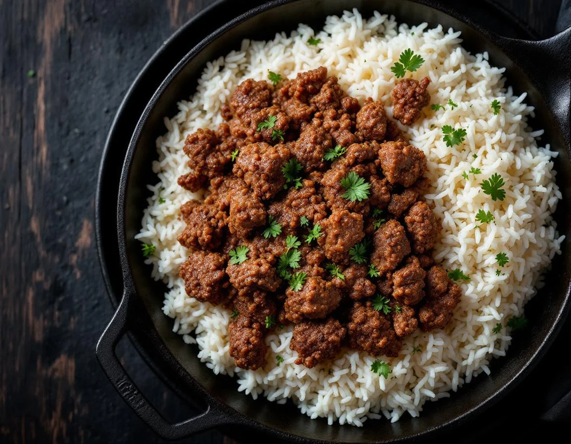 Cast Iron Ground Beef 80/20 with White Rice