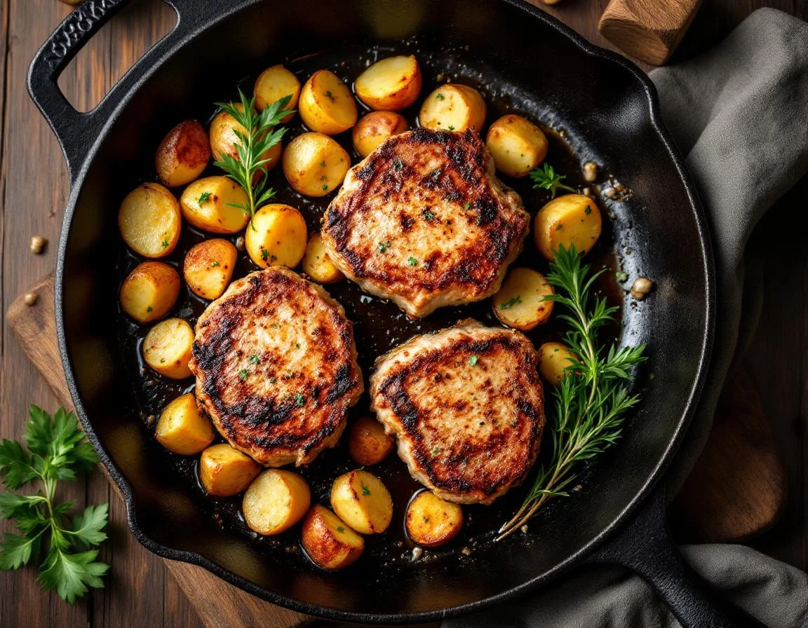 Cast Iron Pork Chops with Potatoes