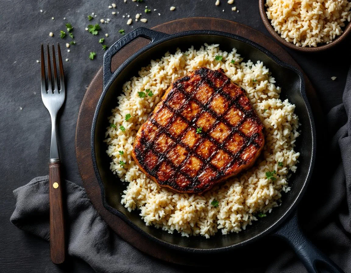 Cast Iron Pork Chops with White Rice
