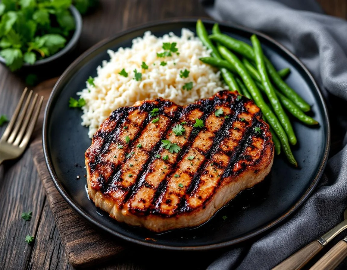 Grilled Pork Chops with White Rice
