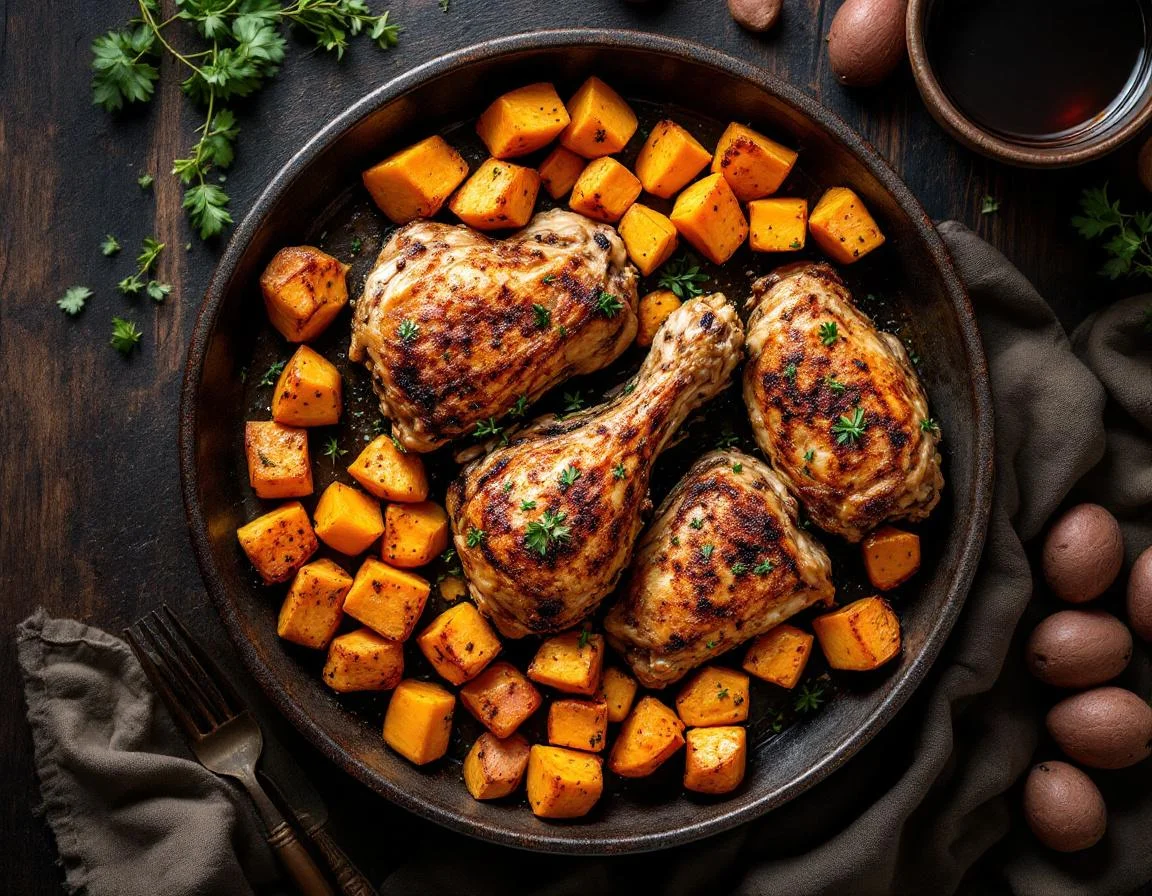 Sheet Pan Chicken Thighs with Sweet Potato