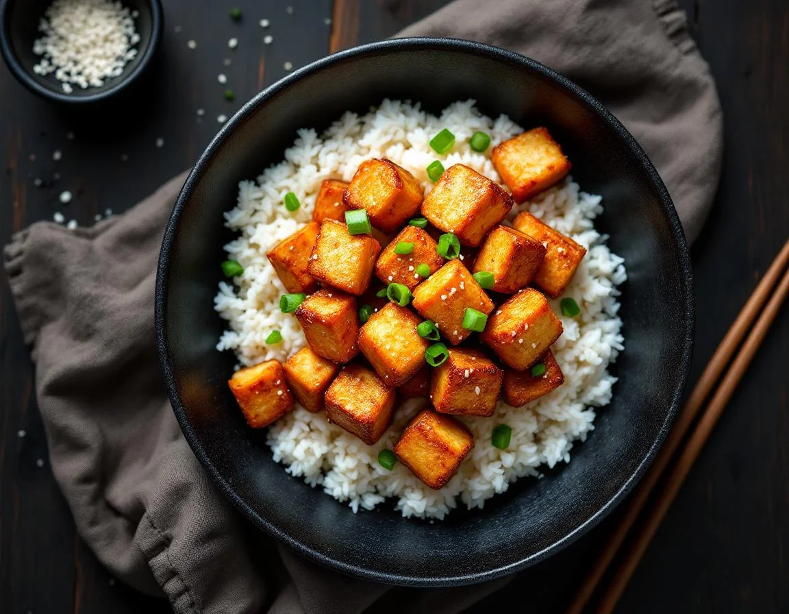 Skillet Firm Tofu with White Rice